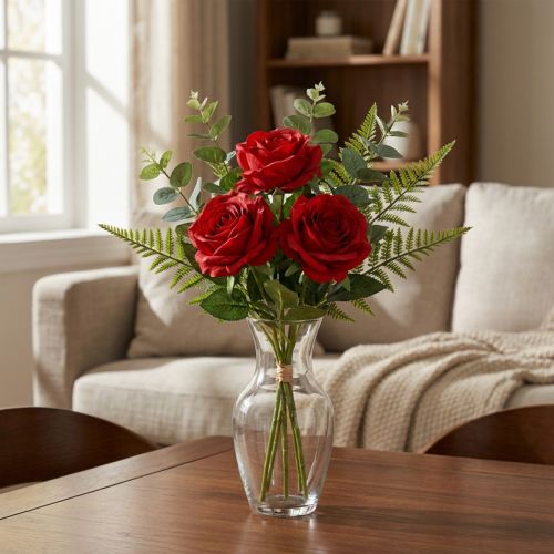 Itens Rosas Decorativas Artificiais Vermelho Brilhante Ø4cm C45cm 3 unidades