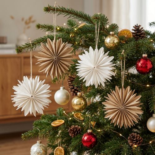 Conjunto de 6 estrelas de papel brancas e marrons para decoração de Natal, 16 cm. | Floristik24.pt