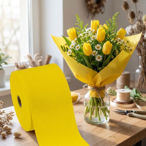 Itens Flor crepe amarelo L10cm gramatura 128g/m² L250cm 2 peças