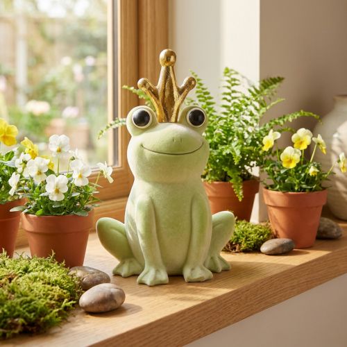 Sapo decorativo com decoração de príncipe sapo coroado verde claro 40,5 cm | Floristik24.pt