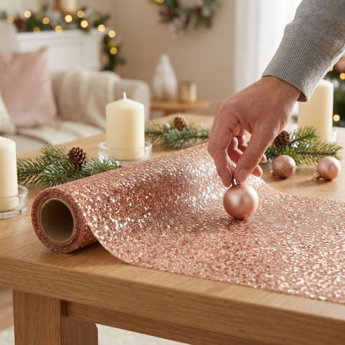 Caminho de mesa em ouro rosa de Natal 48×450cm | Floristik24.pt