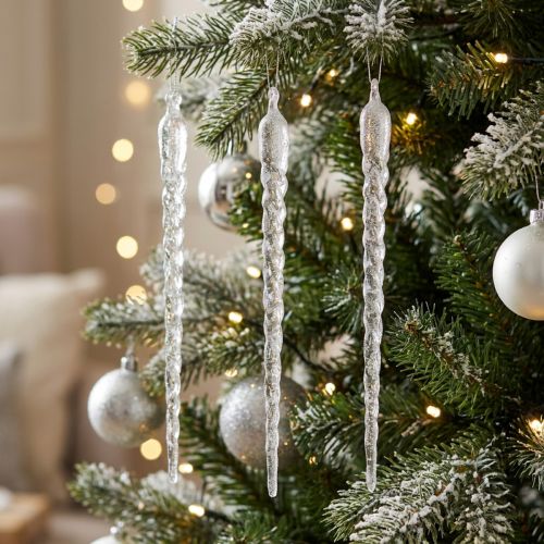 Pingentes de gelo de decoração de inverno para pendurar prata transparente 28 cm 3 unidades | Floristik24.pt