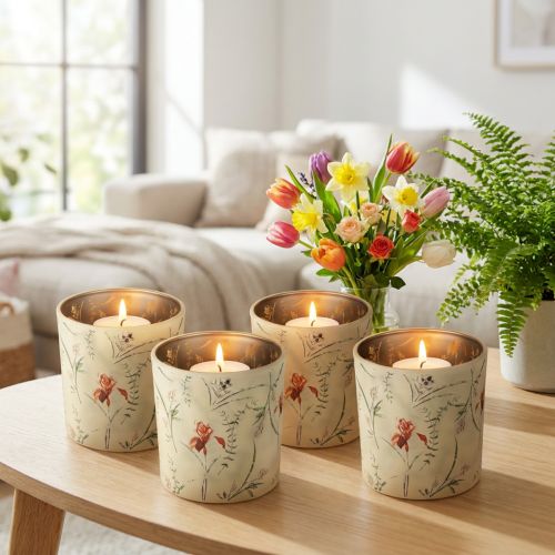 Itens Lanterna decorativa de vidro com motivo floral para dar um toque especial à sua casa, 8cm, conjunto de 4 peças.