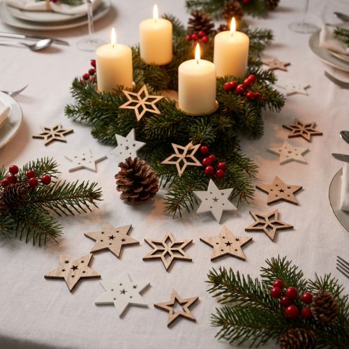 Itens Decoração dispersa de estrelas de madeira de Natal brancas/naturais Ø4cm 72 un