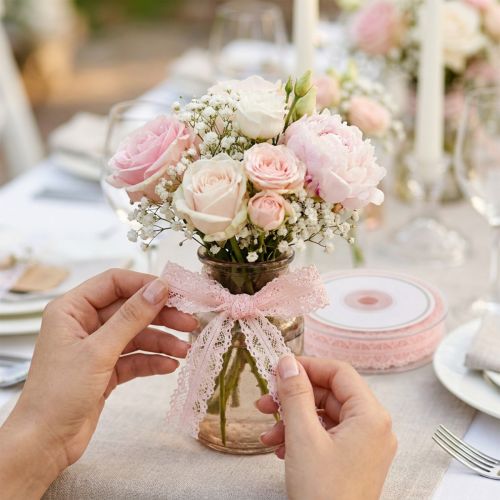Fita de renda rosa, 26 mm, 20 m | Floristik24.pt
