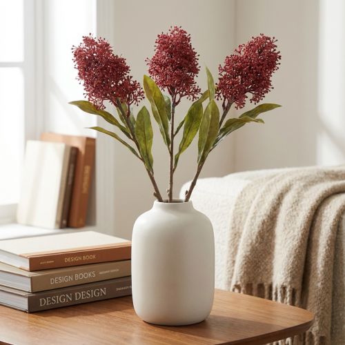 Flores artificiais Skimmie, cor Borgonha, modelo Skimmia Japonica, com aspecto seco, 59 cm, conjunto com 3 peças. | Floristik24.pt