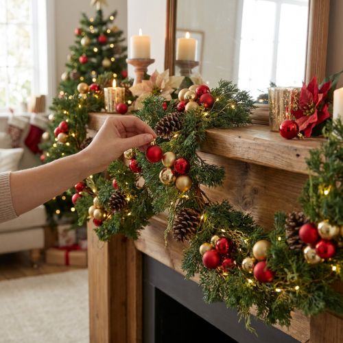 Guirlanda artificial de pinheiro de 160 cm, decoração de Natal, decoração de parede e janela, com aparência de cedro. | Floristik24.pt