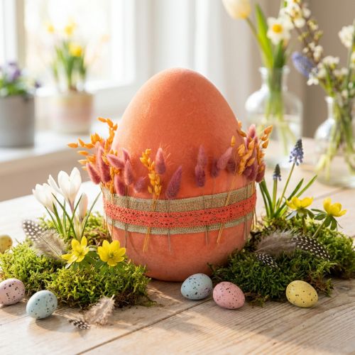 Ovo de Páscoa decoração ovo laranja damasco plástico flocado 20cm | Floristik24.pt