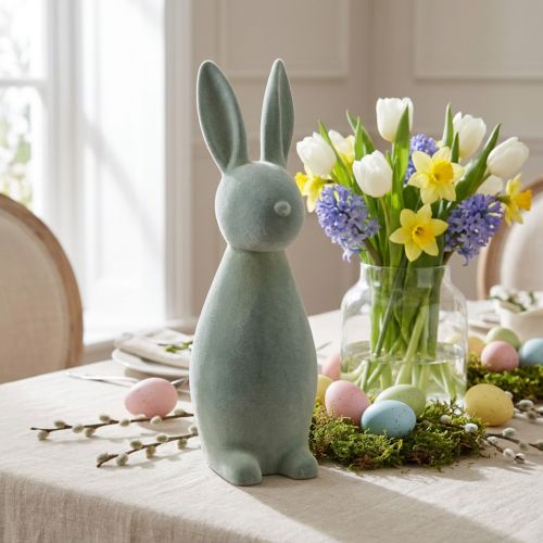 Coelho de Páscoa decorativo, aveludado, cinza-esverdeado, 47 cm de altura | Floristik24.pt