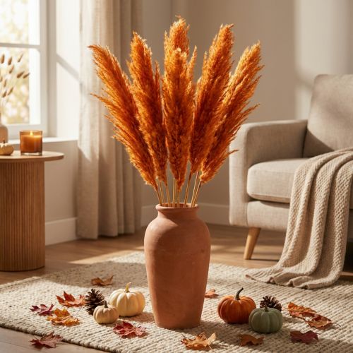Itens Grama seca, capim-de-cana, grama decorativa, laranja, decoração de outono, 70 cm, 10 peças