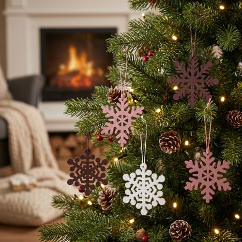 Decoração de árvore de natal pingente de floco de neve em madeira 8 cm 36 unidades | Floristik24.pt