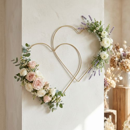 Anel de metal formato de coração, decoração suspensa laço de decoração de metal dourado 32,5 cm 4 peças | Floristik24.pt