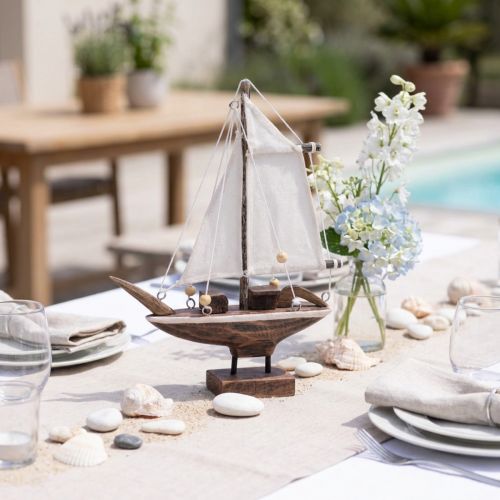 Decoração de veleiro navio madeira de pinho marrom 22,5×4×29cm | Floristik24.pt