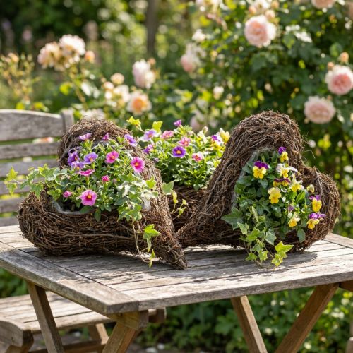 Coração de trepadeira, coração decorativo feito de madeira e arame, ideia de presente DIY, decoração de mesa de jardim, decoração de parede, formato de coração, conjunto de 3 peças, 30x20x6cm | Floristik24.pt
