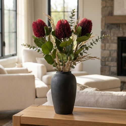 Flores artificiais, Banksia, Proteaceae vinho tinto C58cm Alt.6cm 3 unidades | Floristik24.pt