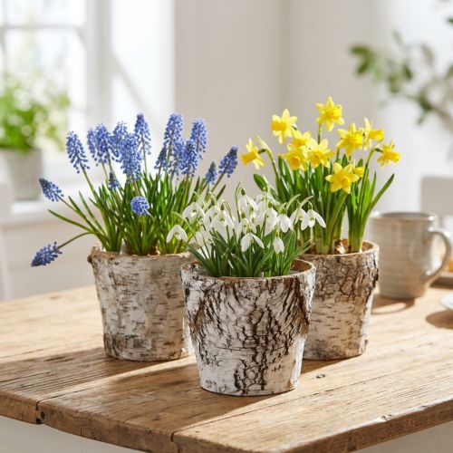 Vaso de bétula pequeno plantador de bétula branca Ø10cm Alt.8,5cm 6 unid. | Floristik24.pt