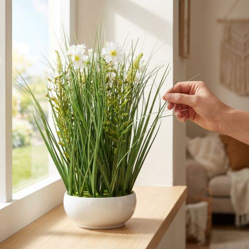 Grama decorativa com flores Cosmea em uma tigela Alt.45cm | Floristik24.pt