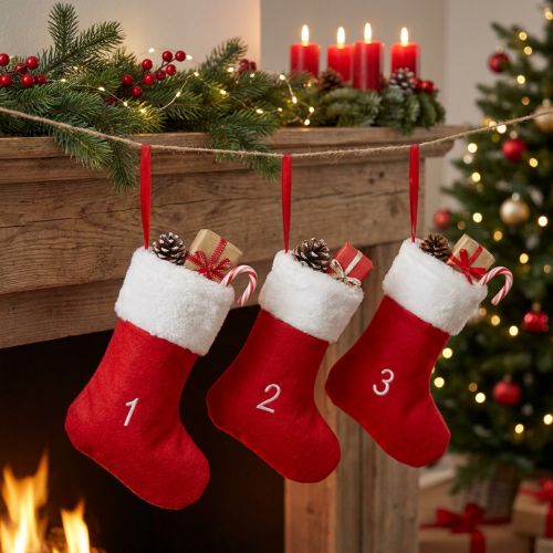 Calendário do Advento para encher botas de feltro vermelho branco 155cm | Floristik24.pt