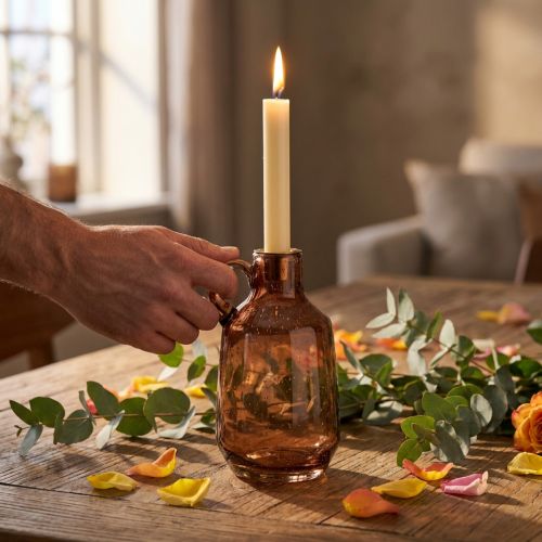 Castiçal vareta de vidro vela decoração em vidro castanho A22cm | Floristik24.pt