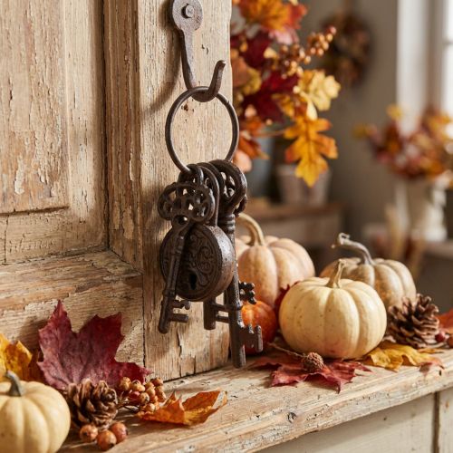 Molho de Chaves Decorativo Metal com Fechadura Marrom H22cm | Floristik24.pt