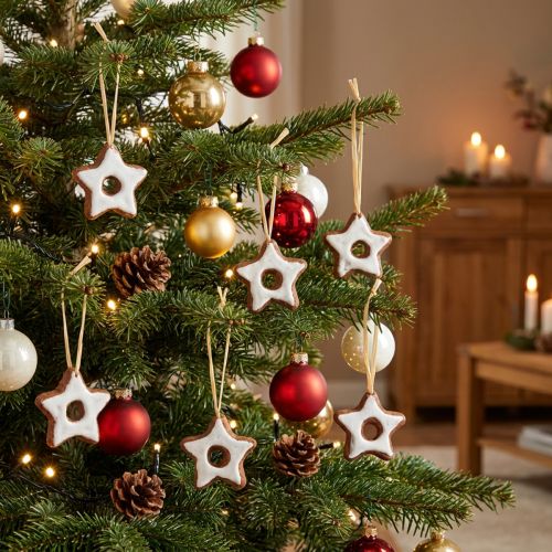 Enfeites de árvore de Natal, estrelas de canela, estrelas decorativas de plástico, 5 cm, decoração natalina tradicional, conjunto de 24 peças | Floristik24.pt
