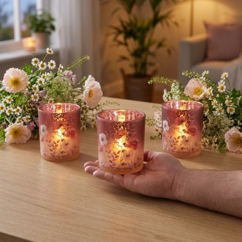 Itens Elegante castiçal com motivos florais para criar um ambiente aconchegante, 8cm, conjunto de 4 peças.