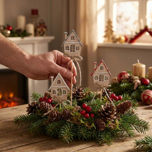Plugues decorativos decoração de natal casas madeira 4,5x5cm 12 un | Floristik24.pt