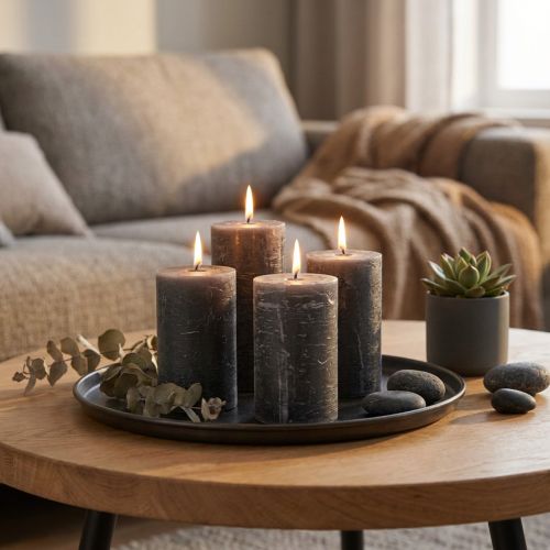 Velas de cor sólida velas pilar antracite 60×80mm 4 unidades | Floristik24.pt