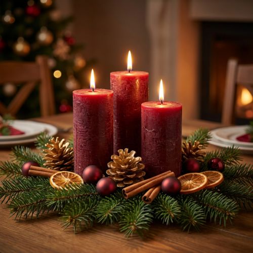 Velas cor sólida vermelho escuro 34mm x 300mm 4 unidades | Floristik24.pt