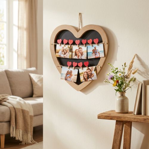 Decoração de parede porta-foto coração porta-memorando 10 clipes 30cm | Floristik24.pt
