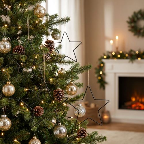 Decoração de natal estrela de metal pingente de estrela decorativa preta 20cm 6 peças | Floristik24.pt