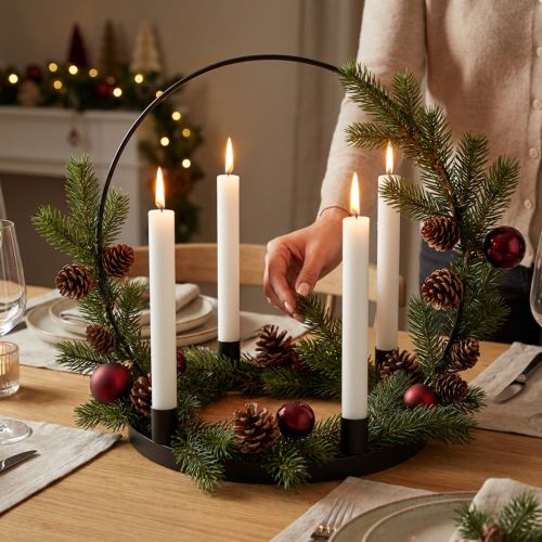 Castiçal em metal com anel decorativo preto para ficar em pé Ø35cm | Floristik24.pt