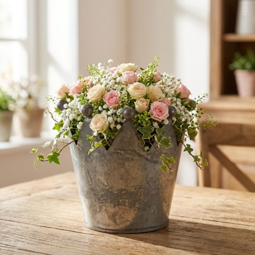 Coroa Deco decoração de mesa em metal cinza Ø12,5cm A12cm | Floristik24.pt