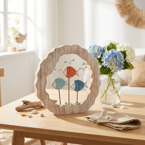 Decoração de mesa em madeira de peixe para colocar azul, decoração marítima vermelha Ø28cm | Floristik24.pt