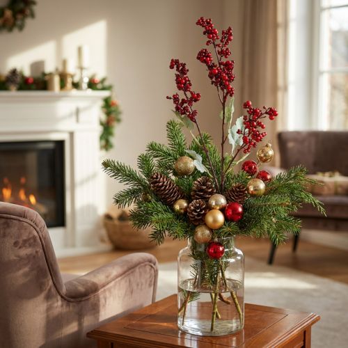 Ramo de frutas artificiais vermelho ramo artificial decoração de natal 74cm | Floristik24.pt