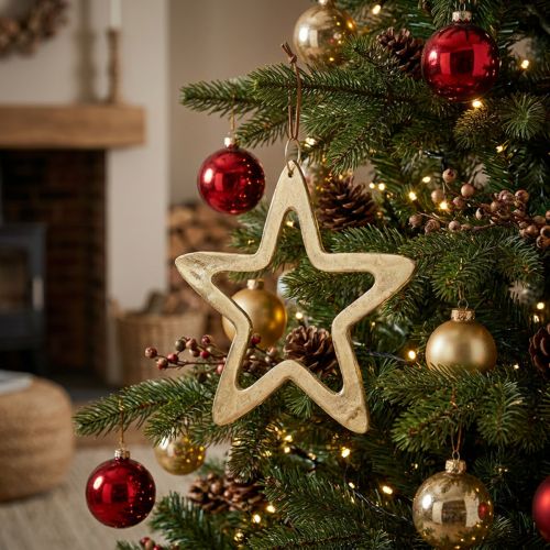 Pingente de Natal, decoração estrela para o Advento, estrela decoração dourada 14 × 14cm | Floristik24.pt