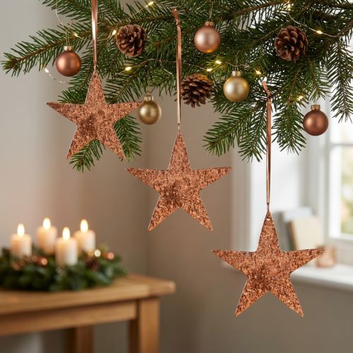Estrela decorativa para pendurar, decoração do Advento, pingentes de metal cor de cobre 12 × 13 cm 3 unidades | Floristik24.pt