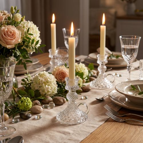 Porta-velas com alça para velas cônicas vidro 10,5 cm transparente 4 peças | Floristik24.pt
