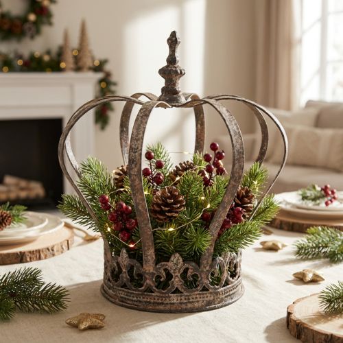 Coroa decorativa estilo antigo decoração em metal ferrugem Ø19,5cm H22cm | Floristik24.pt