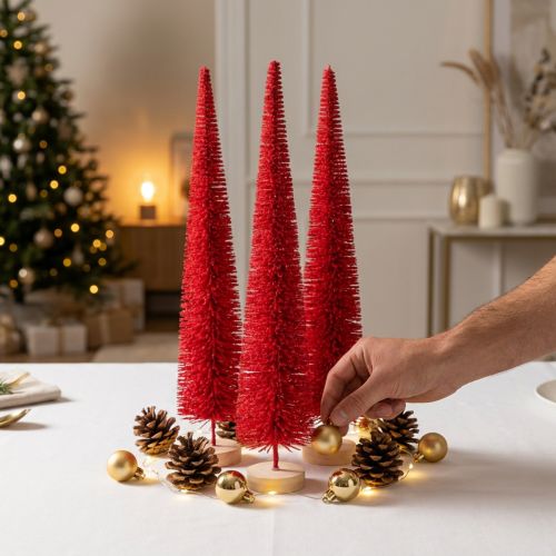 Itens Árvore de Natal decorativa estreita, árvore de Natal artificial em base de madeira, 40 cm, 3 peças
