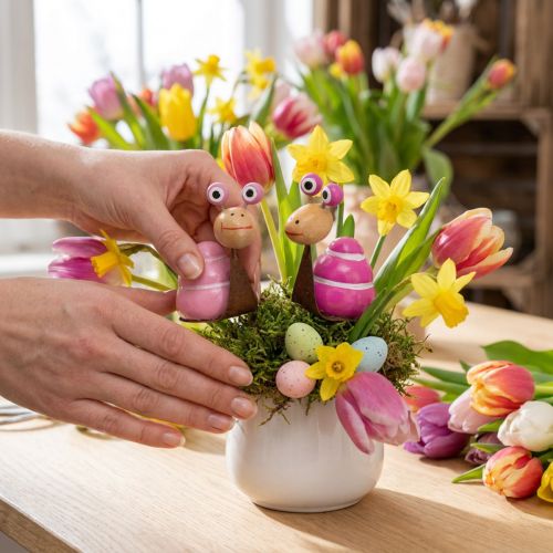 Itens Conjunto de 4 estatuetas de caracol com um design divertido, uma charmosa decoração de primavera, 9 cm.