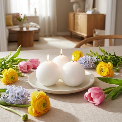 Conjunto de 6 velas esféricas brancas de 80 mm - velas decorativas de cera para celebrações e para criar um ambiente acolhedor. | Floristik24.pt