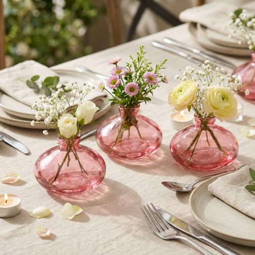 Mini vasos de vidro bulbosos planos rosa matizado Ø9cm H6cm 6 peças | Floristik24.pt
