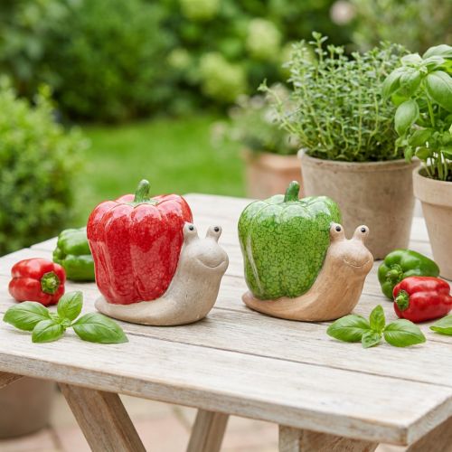 Itens Caracóis decorativos pimenta cerâmica vermelho verde Alt.10cm 2 unid.