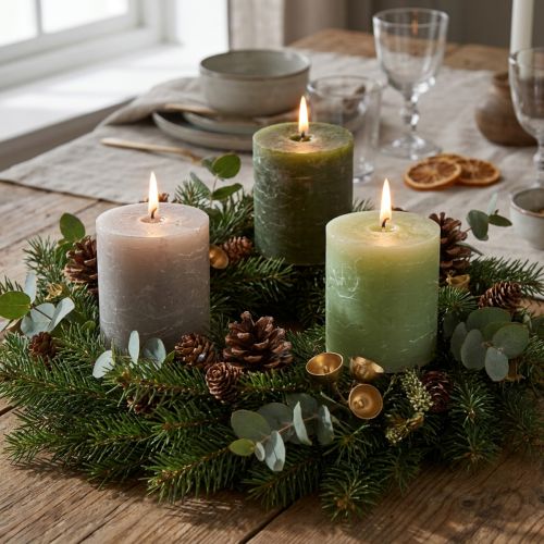 Itens Conjunto de velas de pilar, 3 tons de verde, tingidas por completo, velas decorativas para decoração de mesa e bem-estar, 70x80mm, 12 peças
