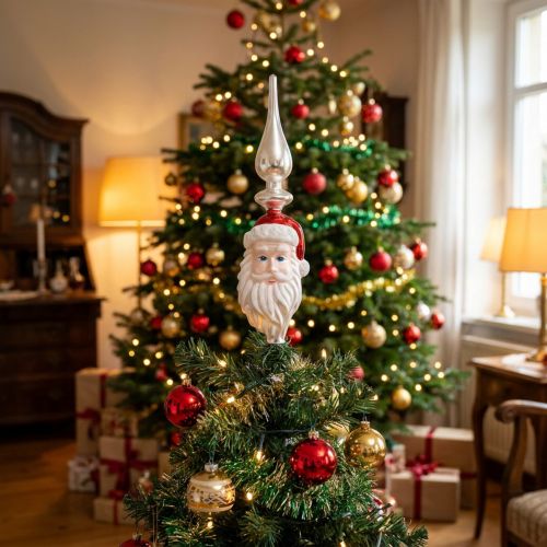 Topo de árvore de vidro Papai Noel Topo de árvore de Natal 34cm | Floristik24.pt