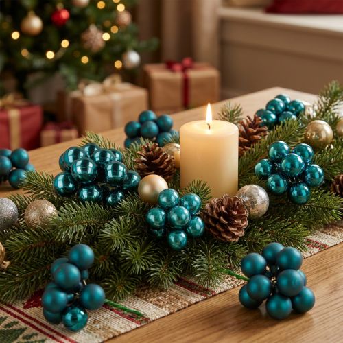 Itens Mini enfeites de Natal em acabamento fosco brilhante com frutinhas espelhadas, 20 mm, 140 peças
