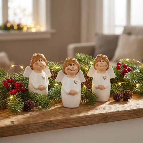 Adorável anjo de cerâmica com detalhes dourados branco 7 cm - ideia de presente e decoração amorosa - 6 peças | Floristik24.pt