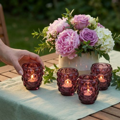 Porta-velas de vidro decorativo com formato de frutas vermelhas, Ø9cm, A9,5cm, conjunto com 4 peças. | Floristik24.pt