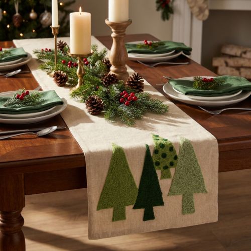 Caminho de mesa pinheiros de Natal verdes 140x41,5cm | Floristik24.pt